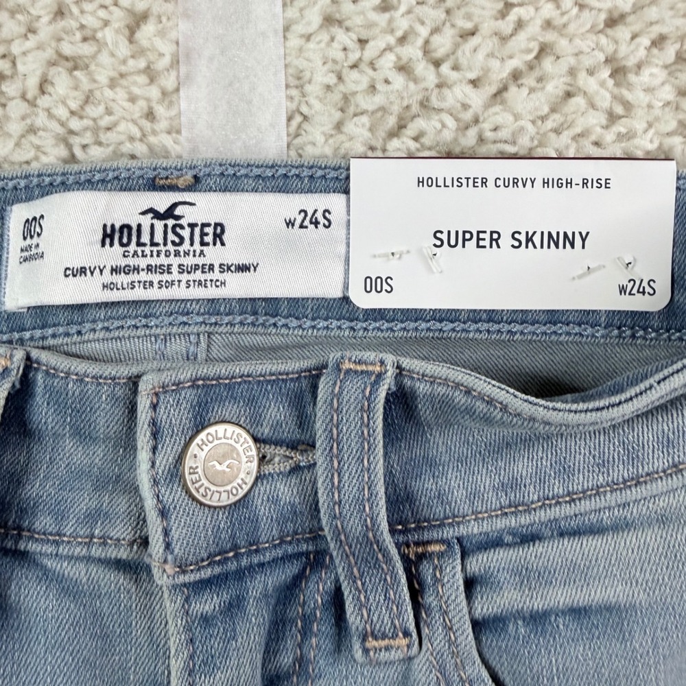 Womens 00S Hollister Jeans Blue Curvy High Rise Super Skinny Distressed Y2K